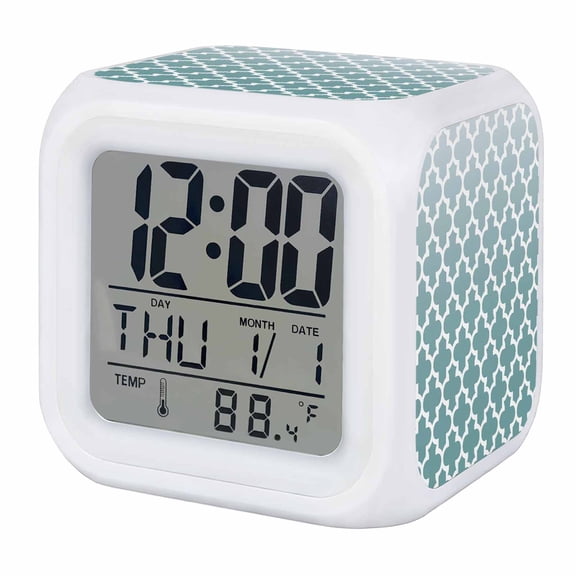 Alarm Clocks Teal Moroccan Digital Clock 7 Color LED Night Light Silent Non-Ticking Battery Operated Geometric Pattern Cube Clocks Decorative for Bedroom Bedside Living Room Office School Decor
