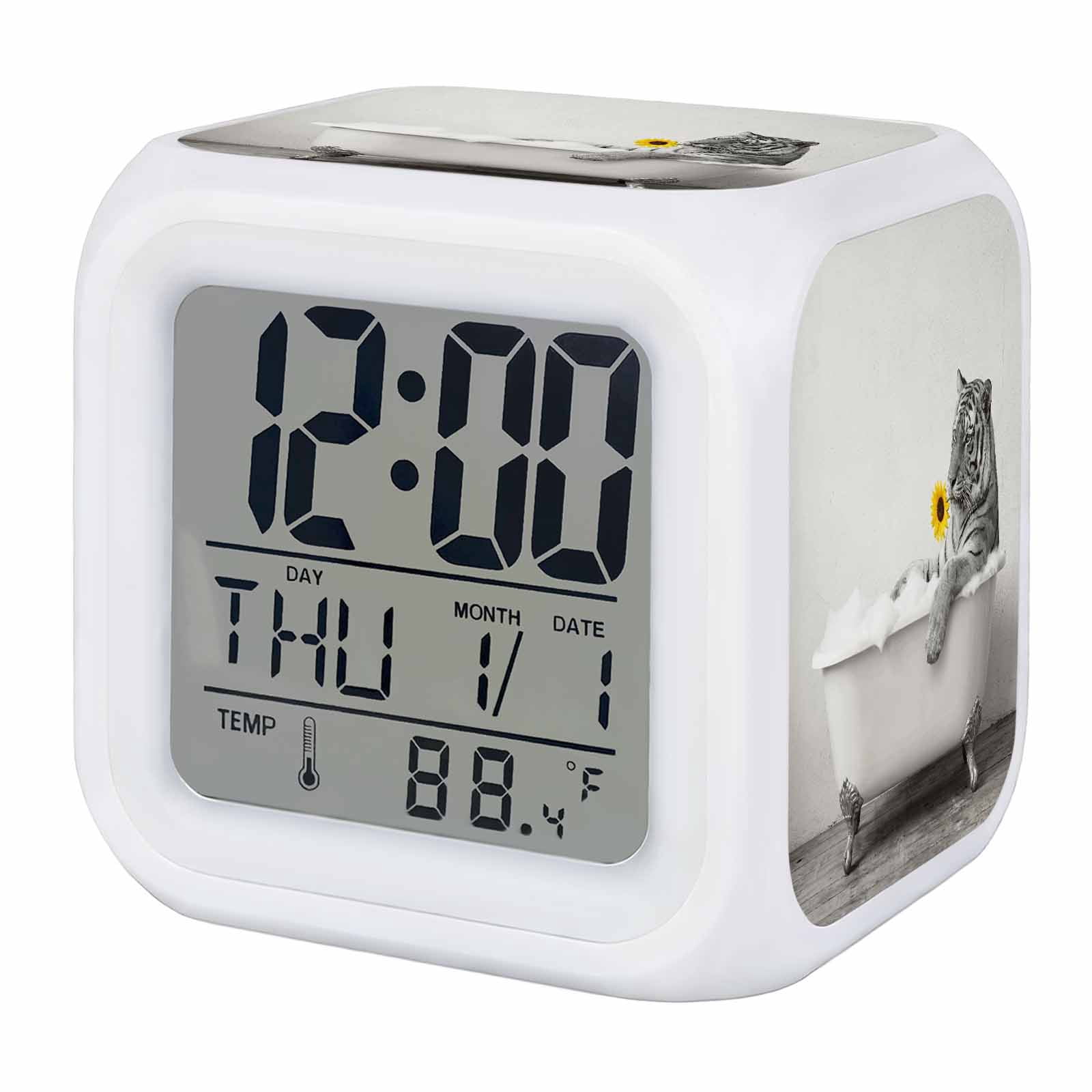 Alarm Clocks Tiger Shower on Bathtub Digital Clock 7 Color LED Night ...