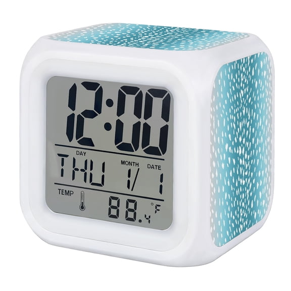 Alarm Clocks Turquoise Dots Texture Digital Clock 7 Color LED Night Light Silent Non-Ticking Battery Operated Modern Ombre Fawn Pattern Cube Clocks for Bedroom Bedside Living Room Office Decor