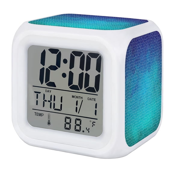 Alarm Clocks Turquoise Hexagonal Tiles Digital Clock 7 Color LED Night Light Silent Non-Ticking Battery Operated Gradient Honeycomb Cube Clocks for Bedroom Bedside Living Room Office School Decor