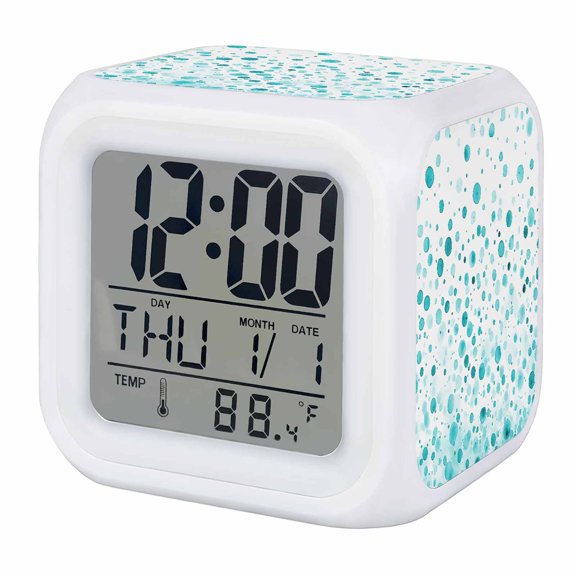 Alarm Clocks Turquoise Polka Dot Digital Clock 7 Color LED Night Light Silent Non-Ticking Battery Operated Modern Art Cube Clocks Decorative for Bedroom Bedside Living Room Office School Decor