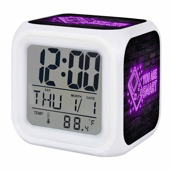 Alarm Clocks Video Game Digital Clock 7 Color LED Night Light Silent Non-Ticking Battery Operated Purple Shiny Gaming Playing Gamer Cube Clocks for Bedroom Bedside Living Room Office School Decor