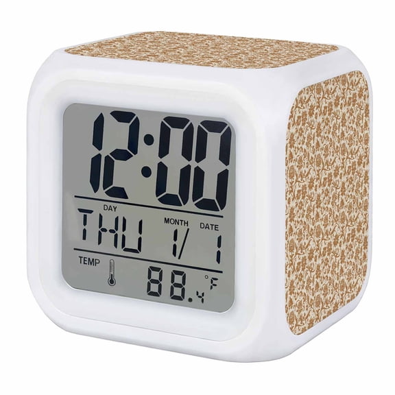 Alarm Clocks Vintage Floral Digital Clock 7 Color LED Night Light Silent Non-Ticking Battery Operated Bohemian Orange Flowers Cube Clocks Decorative for Bedroom Bedside Living Room Office School