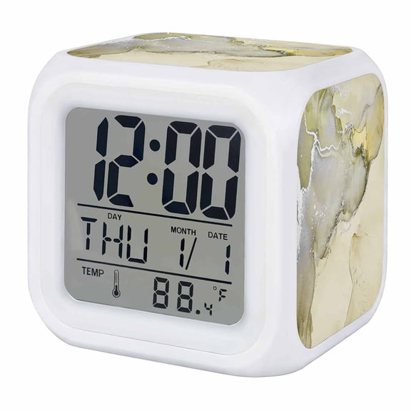 Alarm Clocks Yellow Marble Digital Clock 7 Color LED Night Light Silent Non-Ticking Battery Operated Abstract Waves Cloud Cube Clocks Decorative for Bedroom Bedside Living Room Office School Decor
