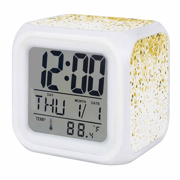 Alarm Clocks Yellow Polka Dot Digital Clock 7 Color LED Night Light Silent Non-Ticking Battery Operated Abstract Art Cube Clocks Decorative for Bedroom Bedside Living Room Office School Decor