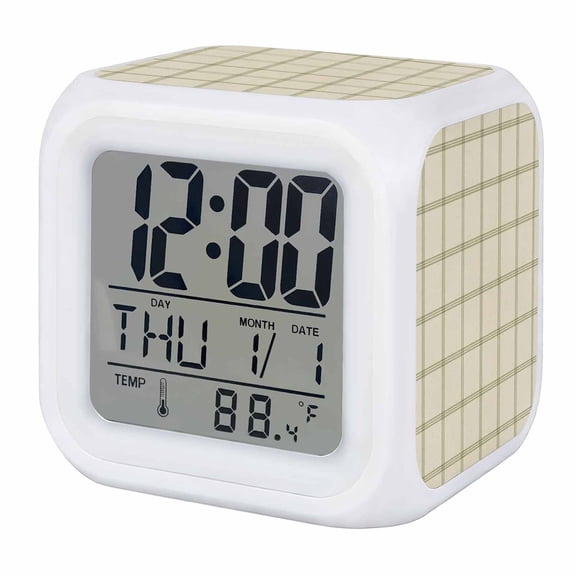 Alarm Clocks Yellow Stripes Digital Clock 7 Color LED Night Light Silent Non-Ticking Battery Operated Vintage Graffiti Plaid Cube Clocks Decorative for Bedroom Bedside Living Room Office School