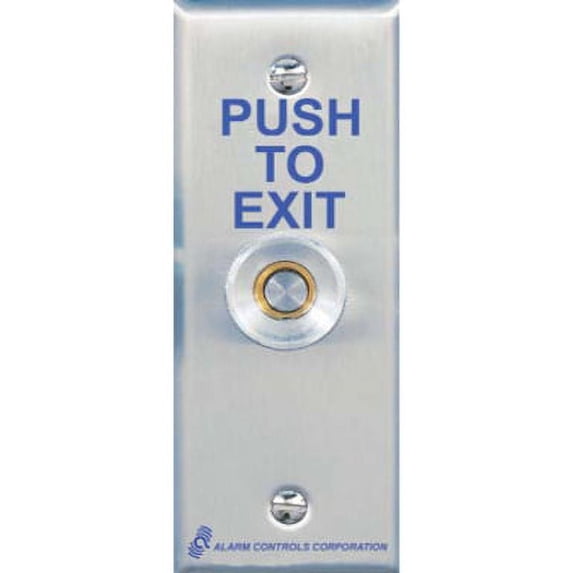 Alarm Controls TS-15 Request-to-Exit Station with Pneumatic Timer on Narrow 1-3/4" Wall Plate, 1/4" Push Button, Guard Ring, 302 Stainless Steel
