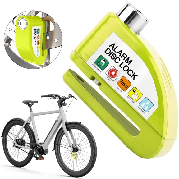 Alarm Disc Brake Lock, Waterproof Anti-Theft 7mm Pin Security Lock with Loud Alarm for Motorcycle Scooter Bike Outdoor Riding,3.74"×2.76"×1.34",1PC,Green
