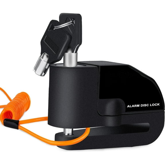 Alarm Disc Lock Motorcycle Disc Brake Lock Anti-Theft Waterproof 110 dB 7mm Pin 5ft Reminder Cable for Motorcycles Bike Scooter Carry Pouch (Black)