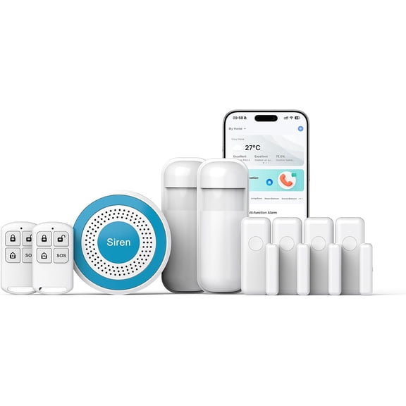 Alarm System for Home Security,9 Pieces Smart WiFi Door Alarm System with APP Alert,Window Motion Sensor Alarm,Remote Control, Loud Siren,Compatible with Alexa