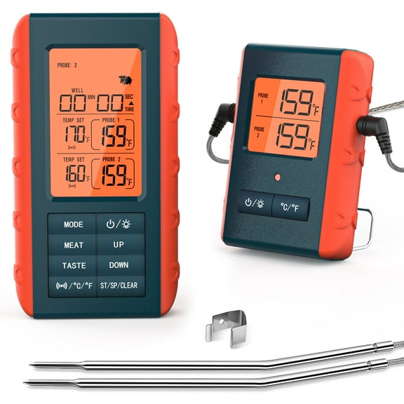 Alarm clock,Meat Thermometer 2 Propes Kitchen Bbq 100m/328ft Remote With 2 Propes Oven Bbq Thermometer Huiop Meat Kitchen Meat R Mewmewcat Orange