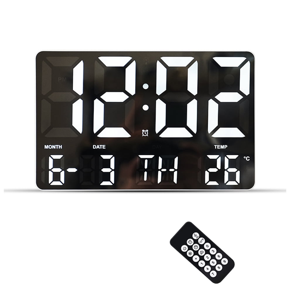 Alarms Clock w/Remote Control,NonAbbreviated Day Date Clock for Vision