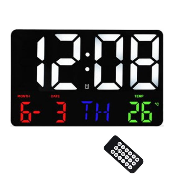 Alarms Digital Clock with Sun Moon Icons, Custom Reminders and Calendar Clock, Day Date Clock for Impaired Vision, Seniors Dementia Alzheimers' Clock- with Remote Control - Black frame color lamp