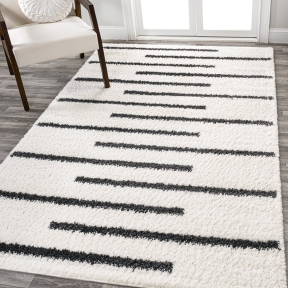 JONATHAN Y MOROCCAN HYPE 3 x 5 Area Rug, Alaro Berber Stripe Shag - White/Gray, MOH402A-3