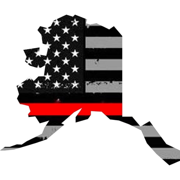 Alaska AK State Outline Red Support Fire Fighters Vinyl Sticker