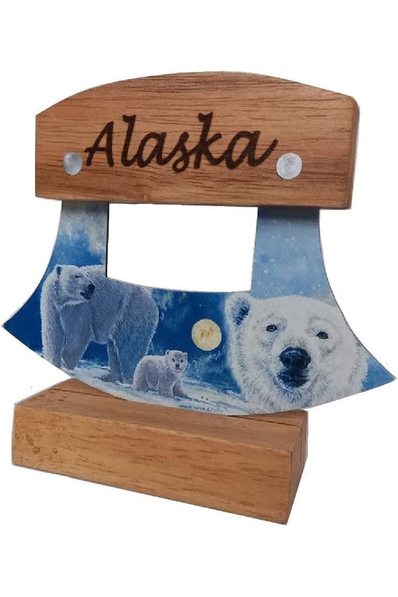 Alaska Alaskan Ulu Wood Handle 2 Side Design Polar Bear Moose Jon Van Zyle Design knife