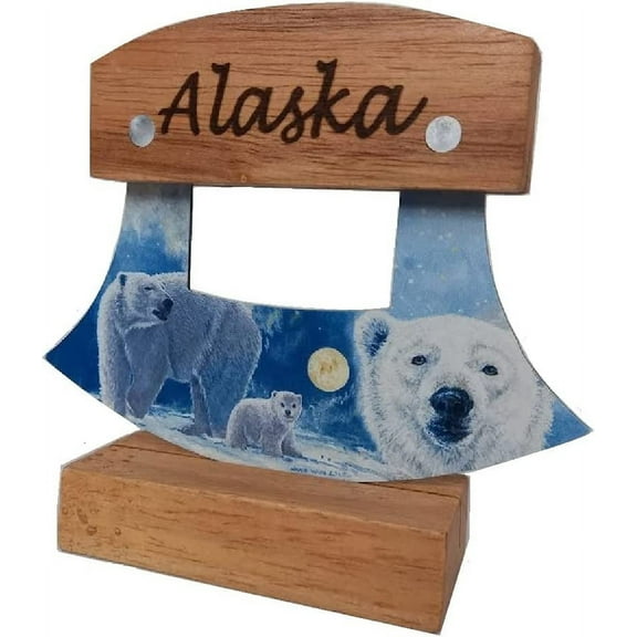Alaska Alaskan Ulu Wood Handle 2 Side Design Polar Bear Moose Jon Van Zyle Design knife