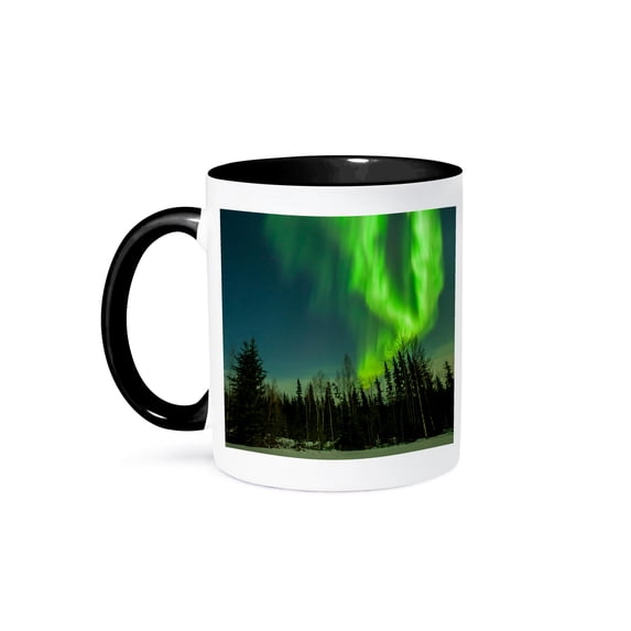 3dRose, Alaska. Aurora borealis and forest., 11oz Two-Tone Black Mug