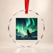 Alaska Aurora Borealis Howling Wolf Photo Souvenir Classic Glass Ornament