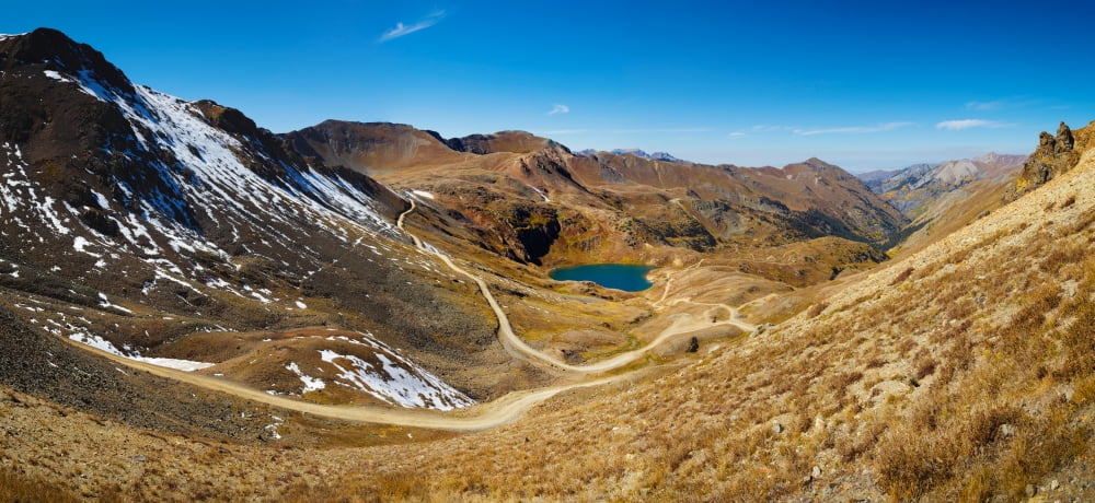 Alaska Basin and Como Lake surrounded by mountains Brown Mountain Turtle Mountain San Juan National Forest Colorado USA Canvas Art - Panoramic Images (27 x 9)