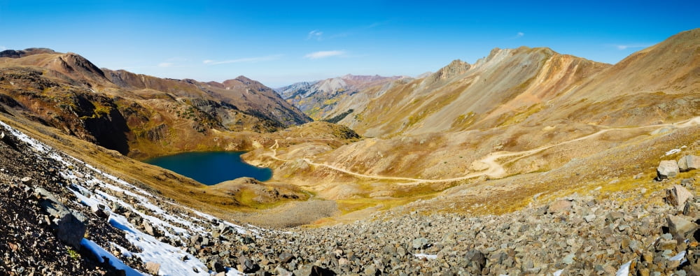 Alaska Basin and Como Lake surrounded by mountains Brown Mountain Turtle Mountain San Juan National Forest Colorado USA Canvas Art - Panoramic Images (36 x 12)