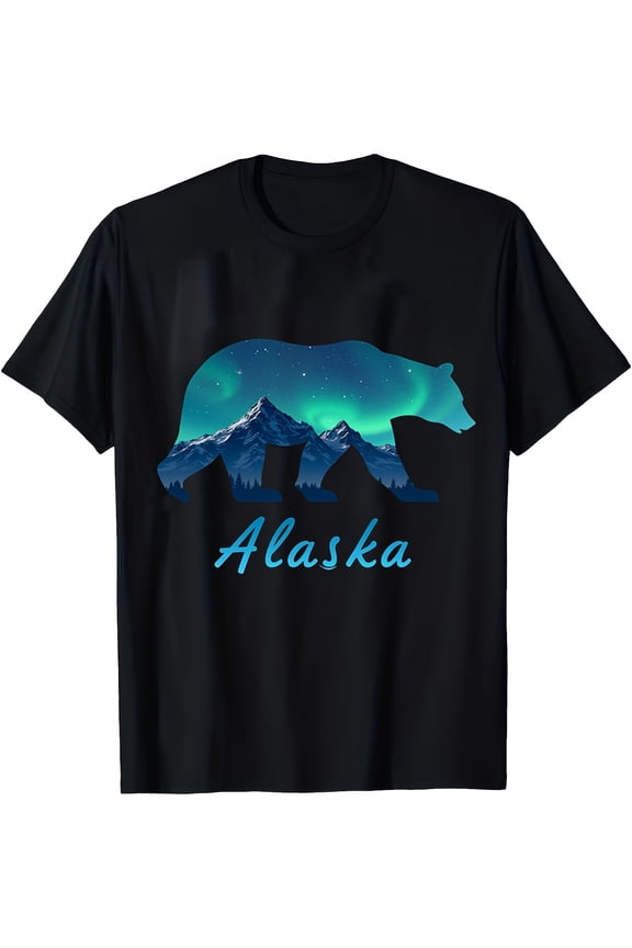 Alaska Bear Aurora Mountain Graphic T Shirt for Women Men