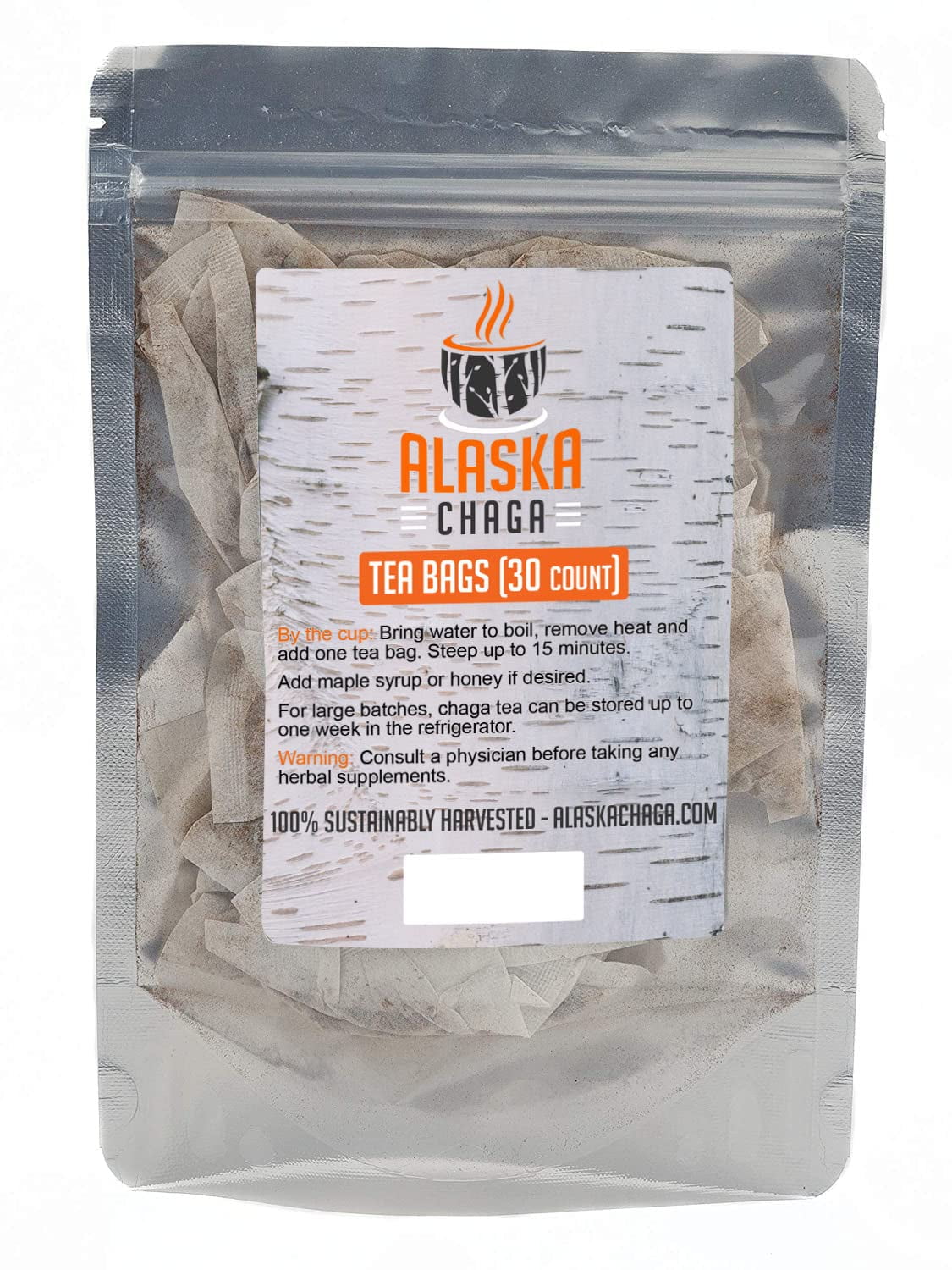 Alaska Chaga Tea 30 Bleach Tea Bags Organic, Wild Harvested