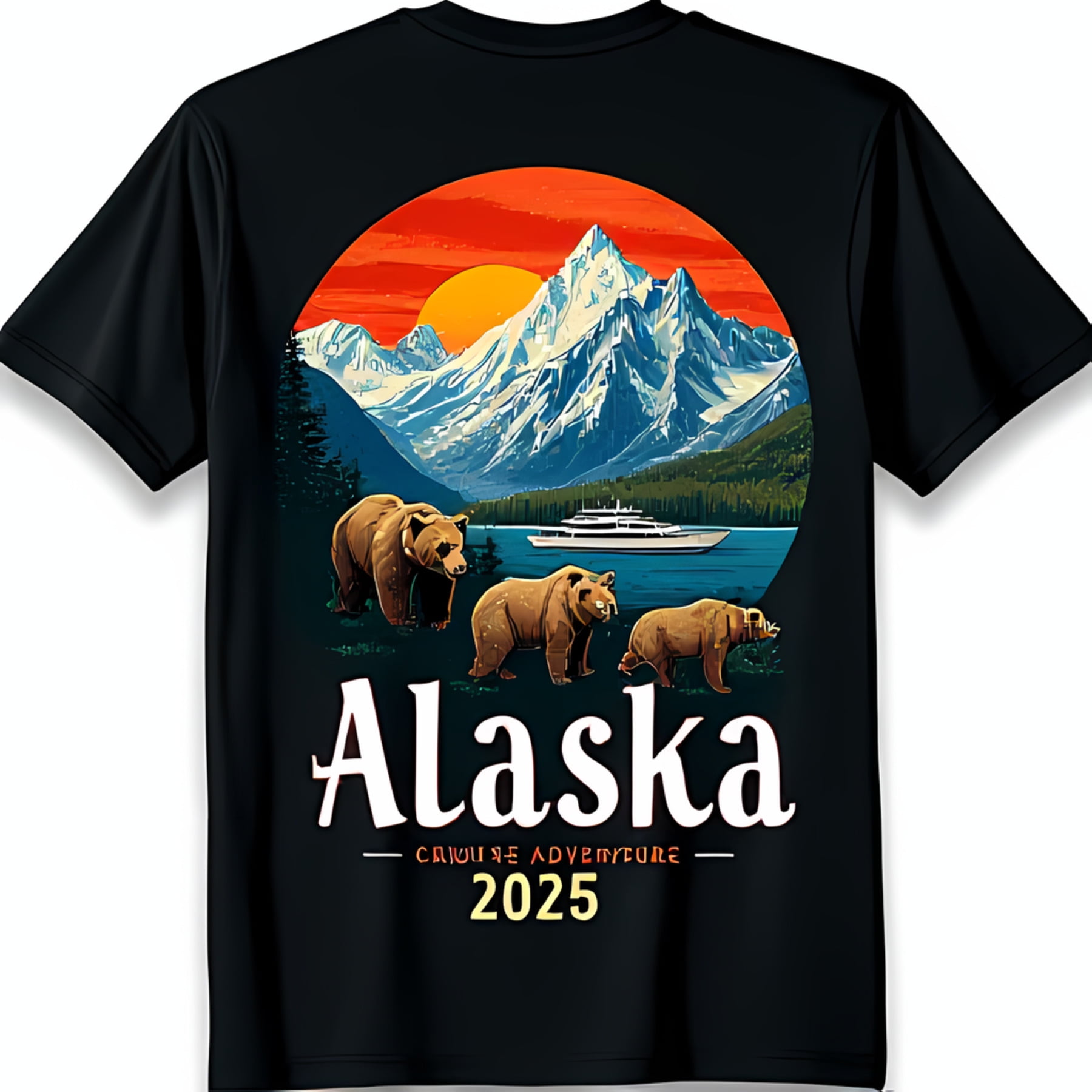 Alaska Cruise Adventure 2025 TShirt Black Tee with Mountain Bear