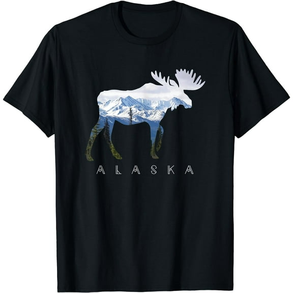 Alaska Day Moose Snowy Mountain T-Shirt T-Shirt Black Large