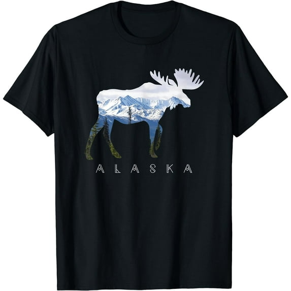 Alaska Day Moose Snowy Mountain T-Shirt T-Shirt Black Medium