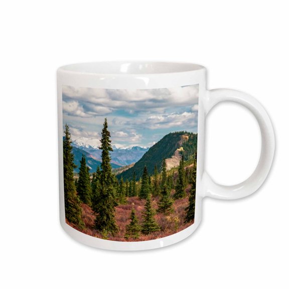3drose, Alaska, Denali National Park. Fall Landscape with Pines and Peaks., 15oz Mug