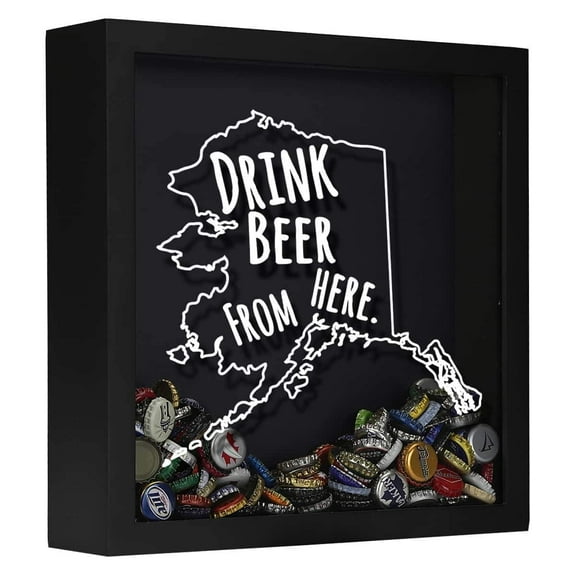 Torched Alaska Drink Beer Cap Shadow Box Wall Mount Decor 13"x13"x3" Black
