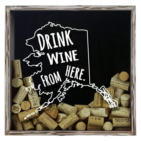 Torched Alaska Drink Wine Cork Shadow Box Wall Mount Decor 13"x13"x3" Gray
