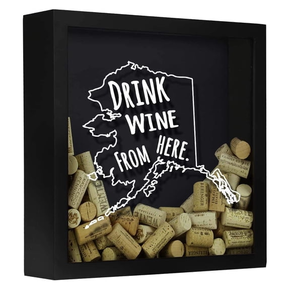 Torched Alaska Wine Cork Shadow Box Wall Mount Decor 13"x13"x3" Black