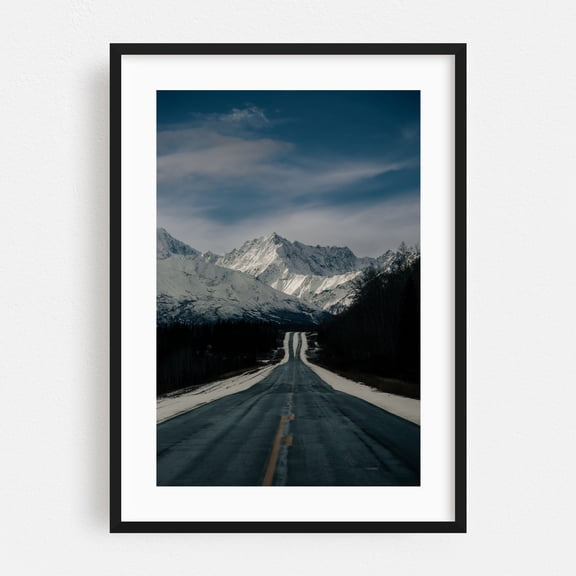 Alaska Drive - Alaska Photography Mountain Landscape Winter Snow Nature Scenic Wilderness Black Framed Wall Art Print 16 x 24 inches