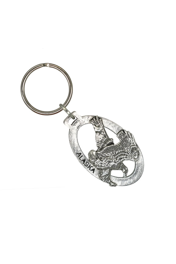Alaska Eagle Flying Keychain, A618KC, Key Fob, Key Ring, Keys, Zipper Pull, Luggage Tag, Pewter, Backpack, Over 300 Keychains Designs, Handmade in the USA