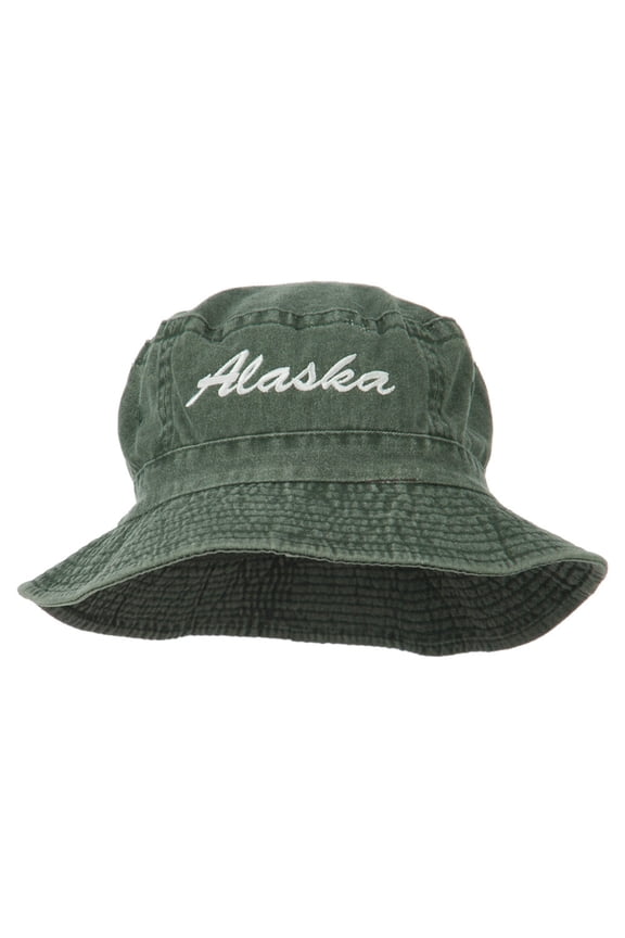 Alaska Embroidered Pigment Dyed Bucket Hat - Green OSFM