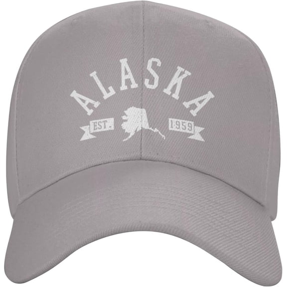 Alaska Est. 1959 State Map Souvenir Gift Baseball Cap Men Trucker Hat Women Dad Hat Sun Hat Ponytail Hat Black
