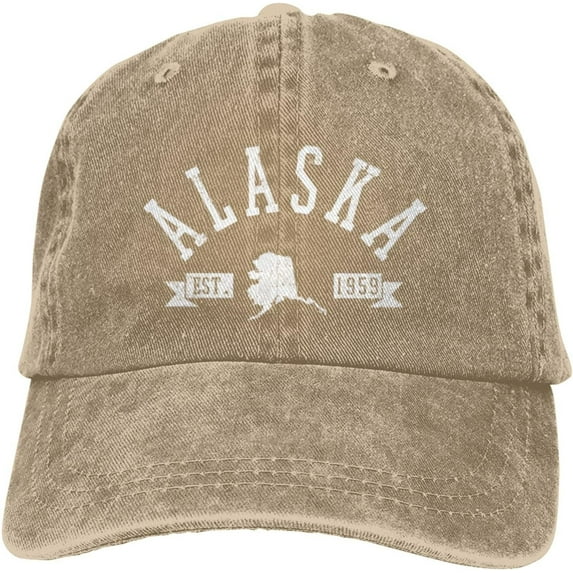 Alaska Est. 1959 State Map Souvenir Gift Men Baseball Cap Adults Vintage Washed Distressed Dad Cowboy Natural Summer Trucker Hat