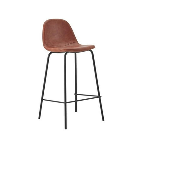 Alaska Faux Leather Upholstered Bar Stool with Metal Base In Tan( Set of 2)