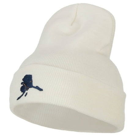 Alaska Flag Map Embroidered Long Beanie - White OSFM