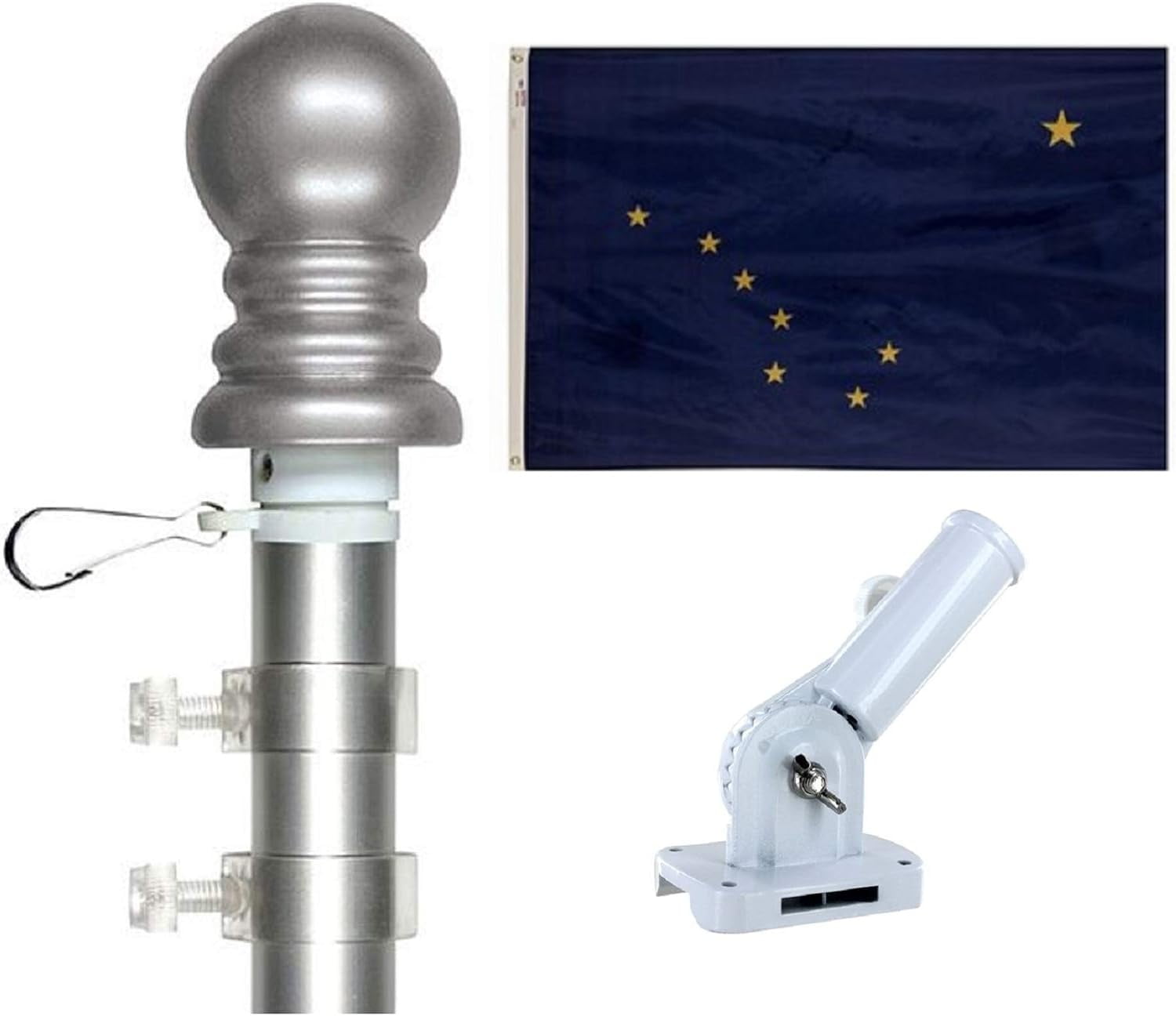 Alaska State Flag & Tangle-Free Spinner Flagpole Kit – 3'x5' Flag, Pole & Bracket – All 50 States Available – Residential or Commercial Use
