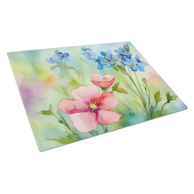 Alaska Forget-me-nots in Watercolor Glass Cutting Board Large 12 in x 15 in