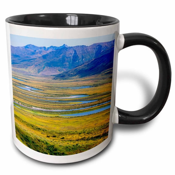 3drose, Alaska, Gates of the Arctic National Park, Noatak River Bends., 11oz Two-tone Black Mug