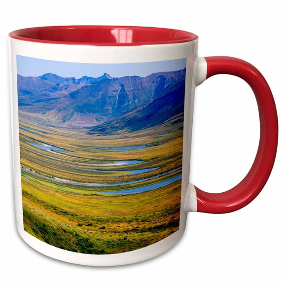 3drose, Alaska, Gates of the Arctic National Park, Noatak River Bends., 11oz Two-tone Red Mug