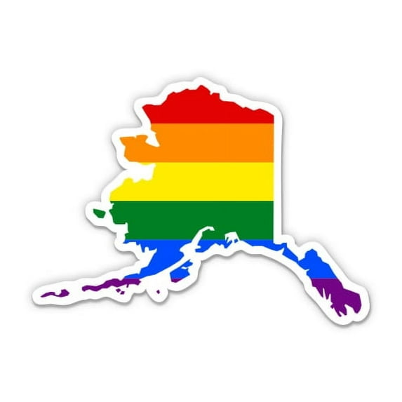 Alaska Gay Flag State Shape Rainbow Pride LGBT - 12" Vinyl Sticker Waterproof Decal