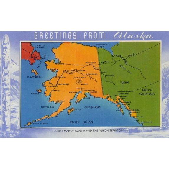 Alaska, Greetings From Alaska Map (9x12 Wall Art Print, Home Decor)