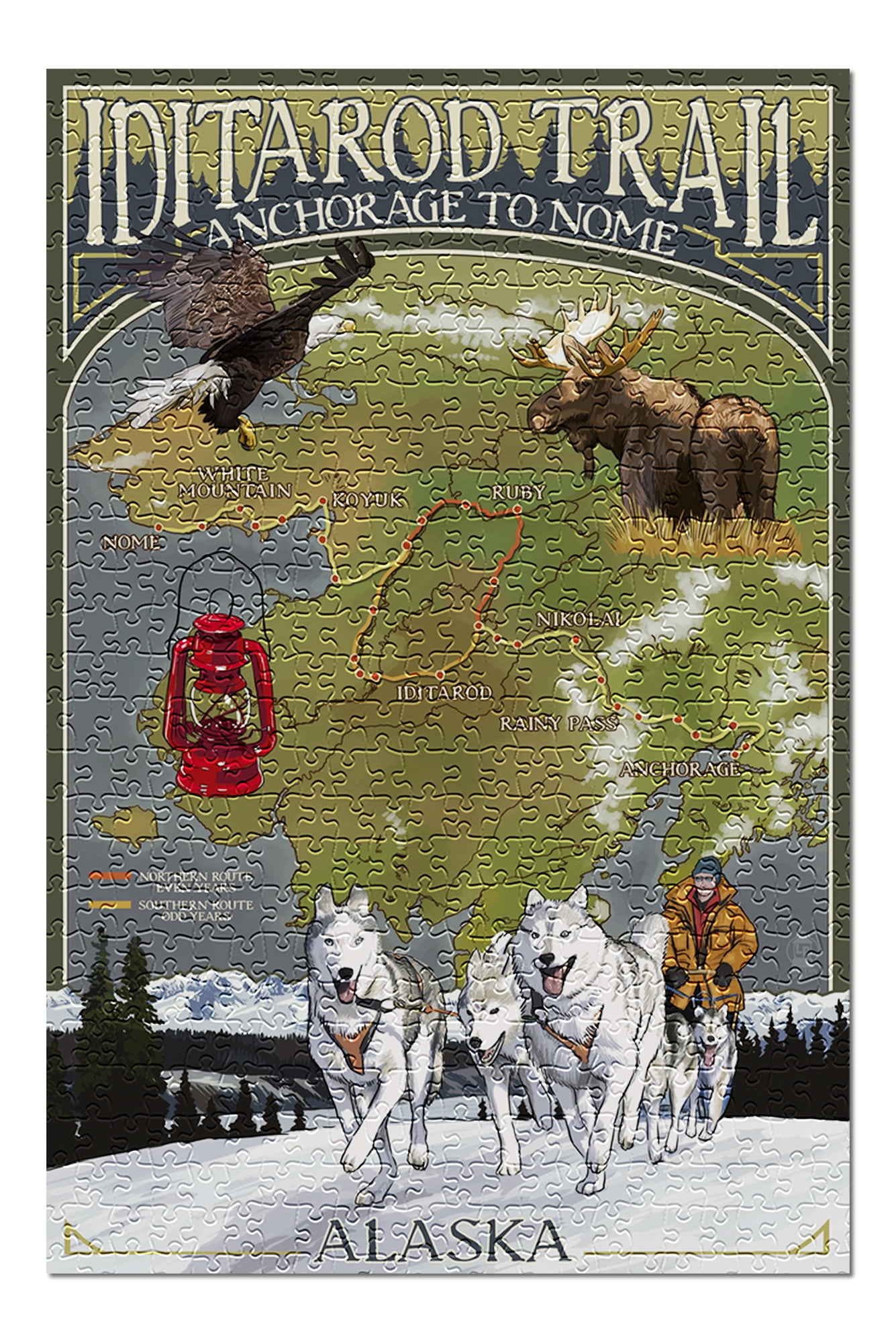 Alaska, Iditarod Trail Topographic Map, 500 Piece Challenging 19 x 27 ...