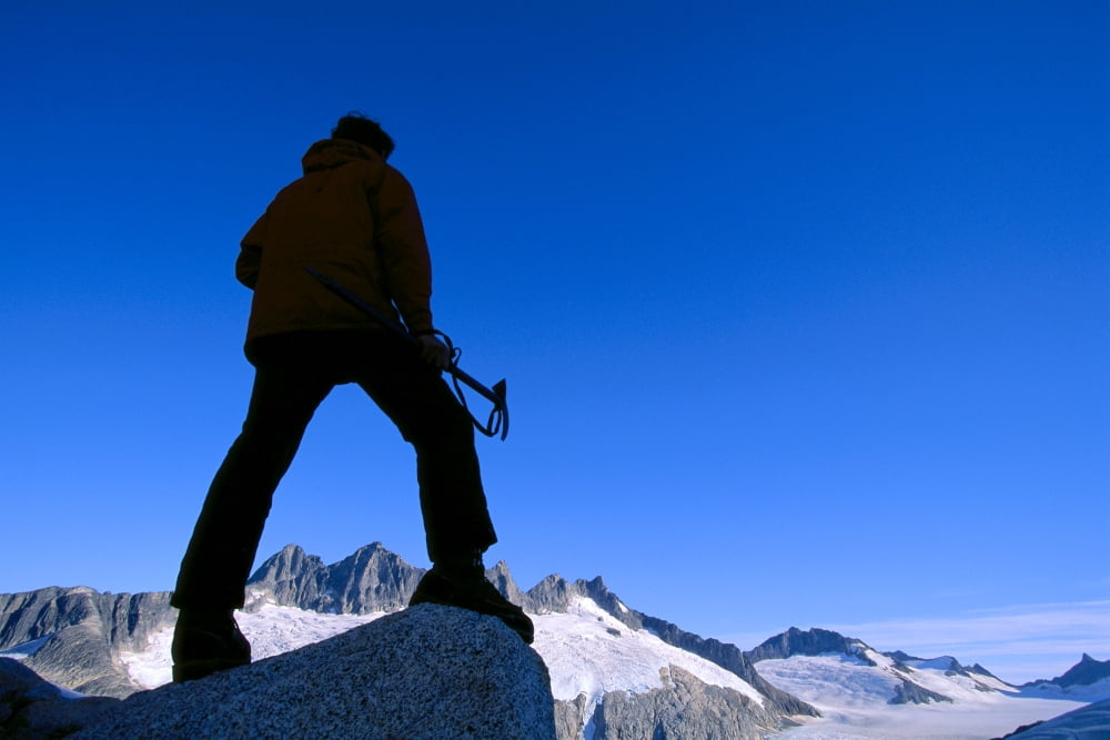 Alaska Juneau Ice Field Mendenhall Glacier Hiker Climber Takes In View Canvas Art - John Hyde Design Pics (19 x 12)