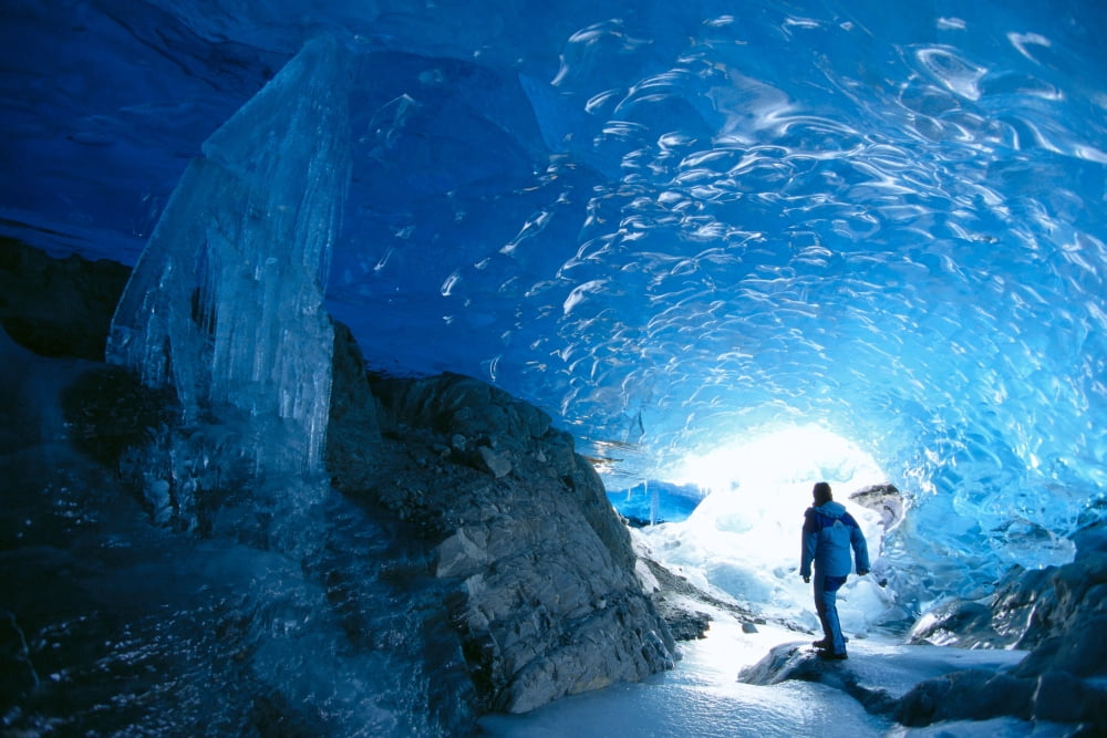 Alaska Juneau Mendenhall Glacier Hiking Exploring Ice Cave Interior View Canvas Art - John Hyde Design Pics (38 x 24)